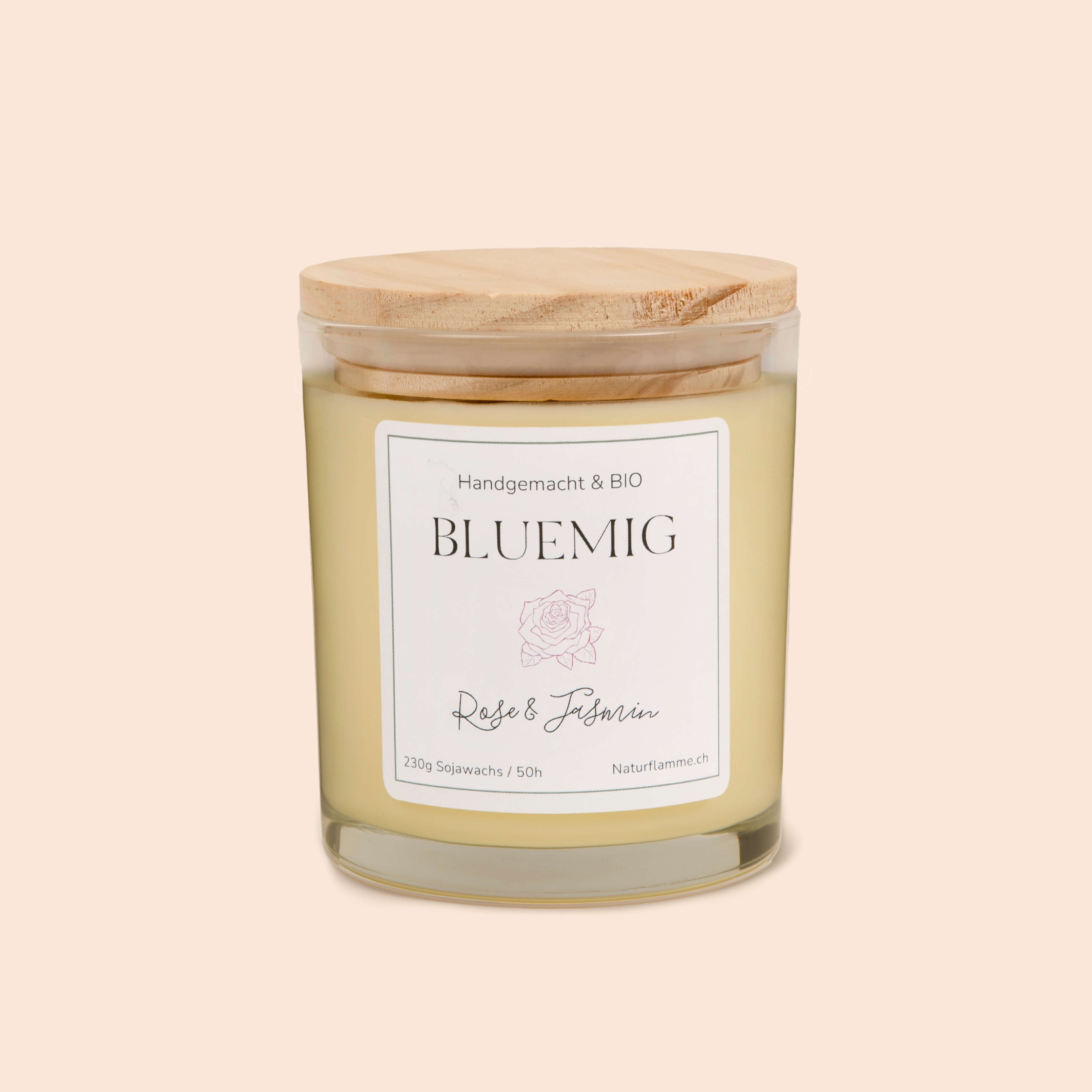 Blumenkerze «Bluemig» Rose & Jasmin Bio