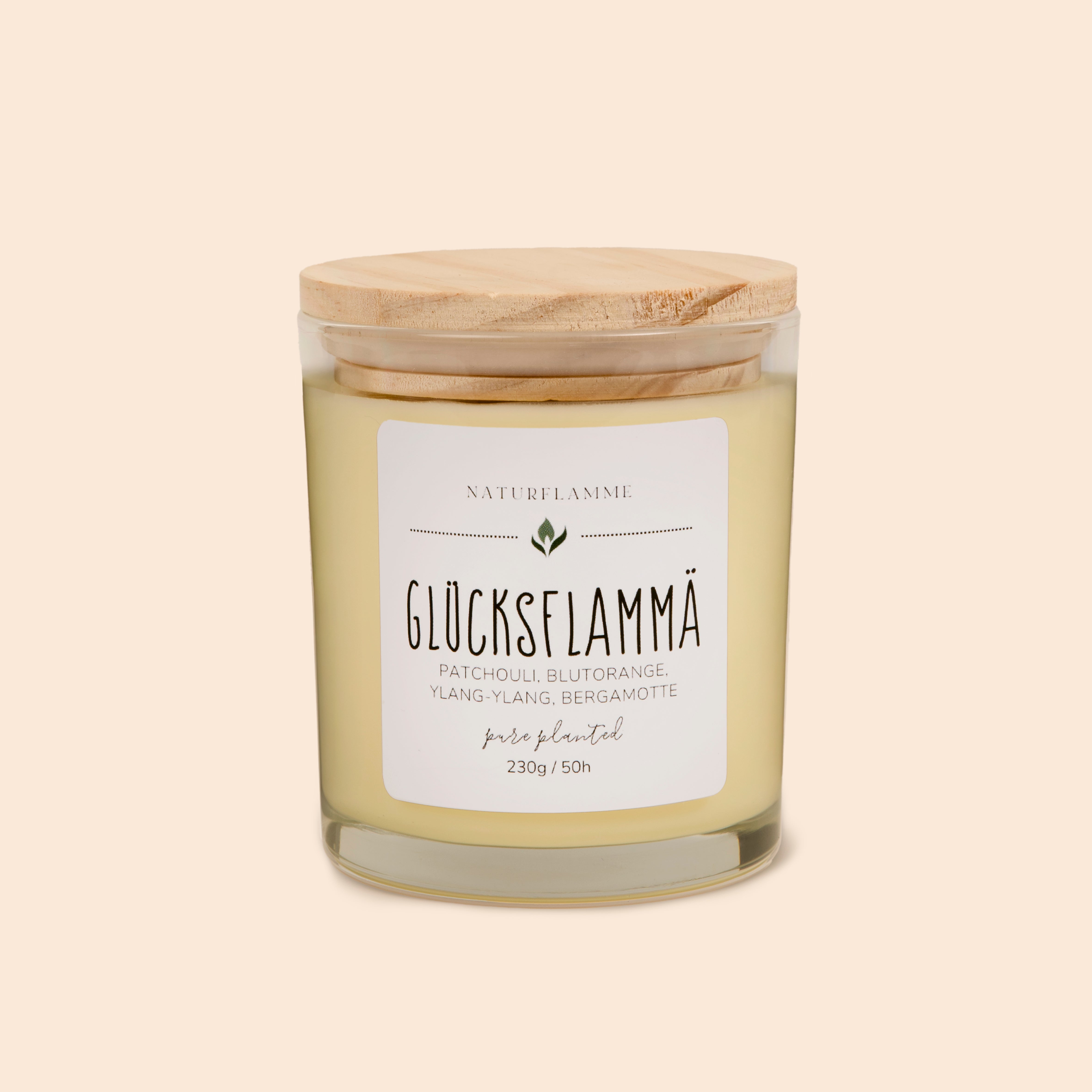 Glückskerze «Glücksflammä» Patchouli, Ylang-Ylang, Blutorange & Bergamotte Bio