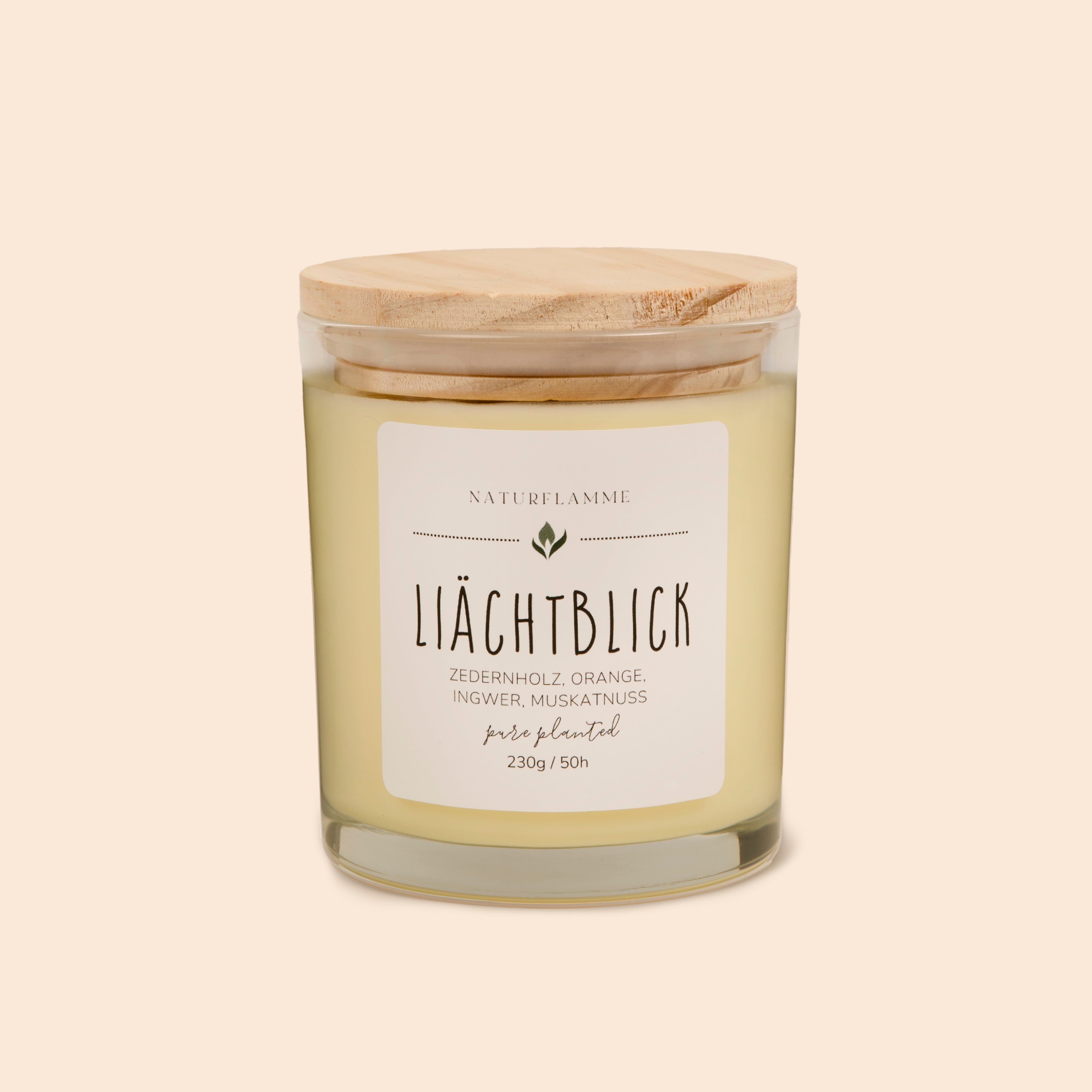 Kraftkerze «Liächtblick» Zedernholz, Orange, Ingwer & Muskatnuss Bio