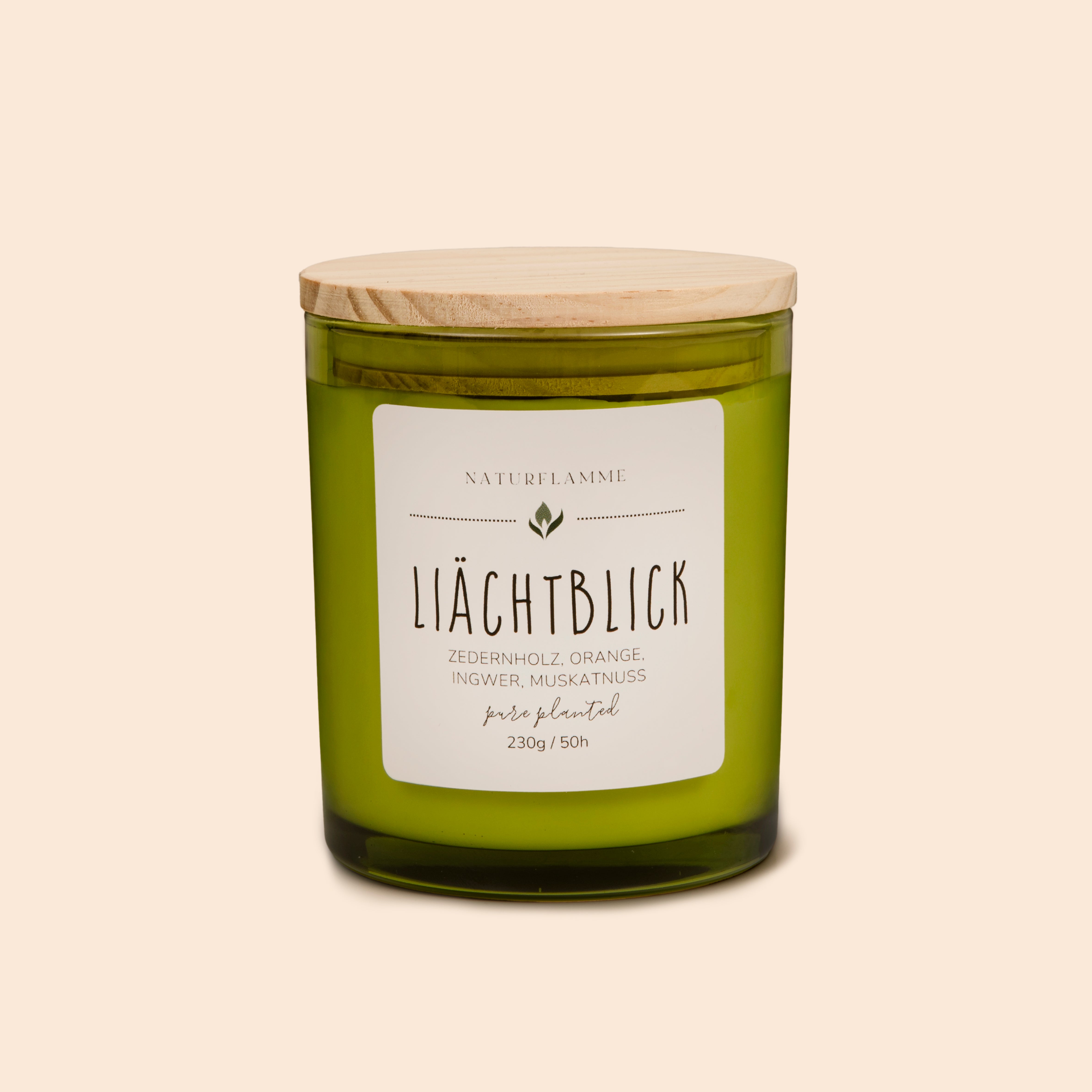 Kraftkerze «Liächtblick» Zedernholz, Orange, Ingwer & Muskatnuss Bio