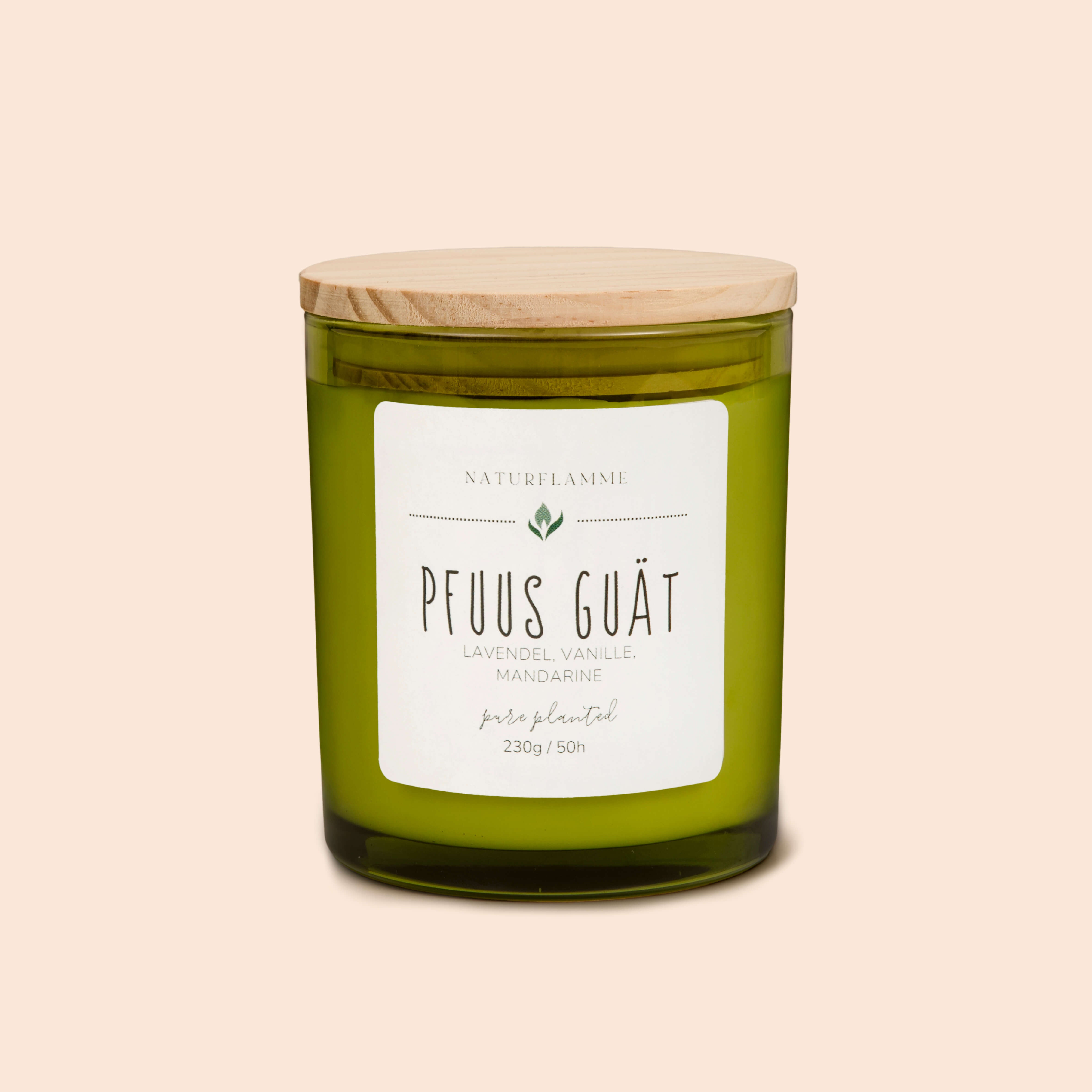 Gute-Nacht-Duftkerze «Pfuus Guät» Lavendel, Vanille & Mandarine Bio