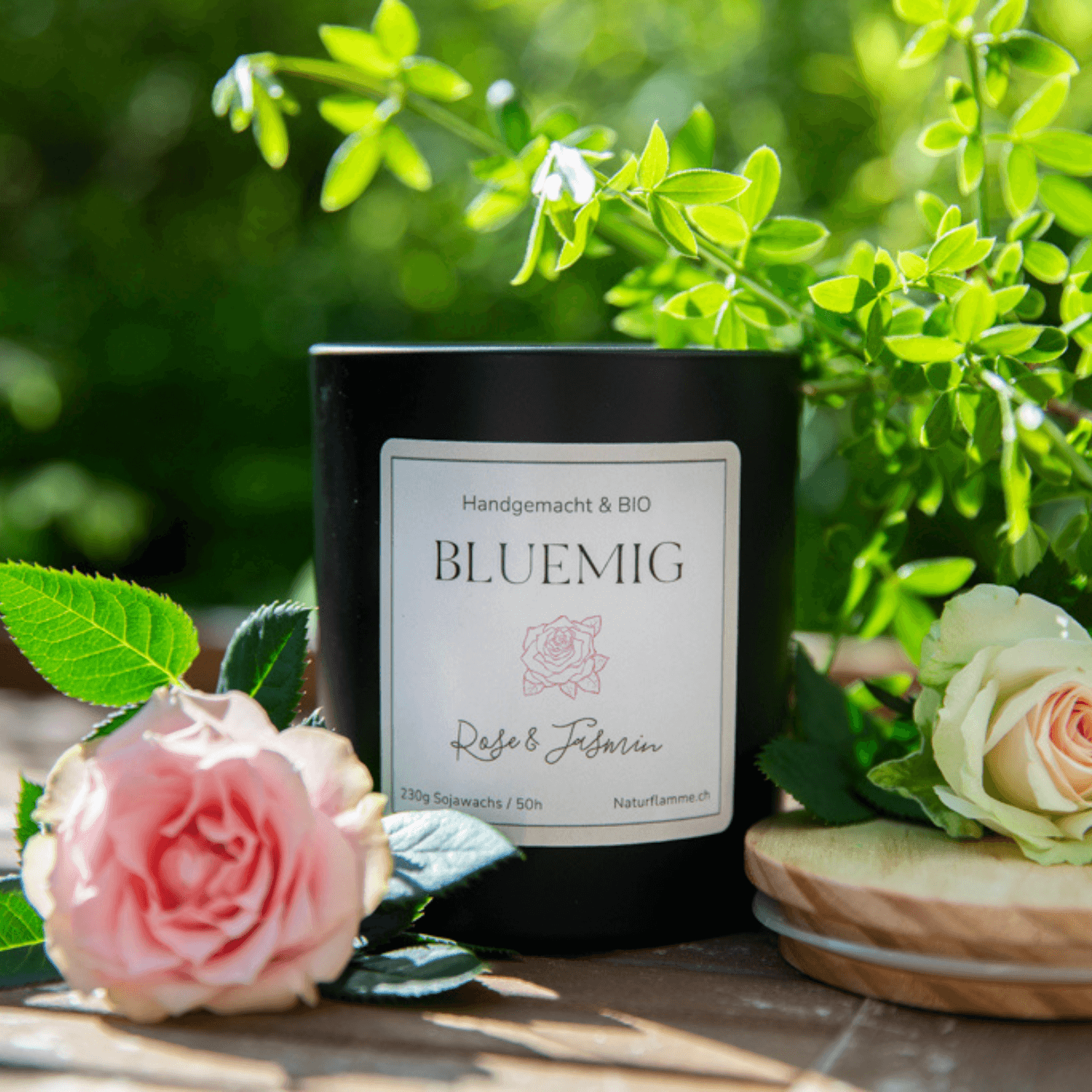 Blumenkerze «Bluemig» Rose & Jasmin Bio